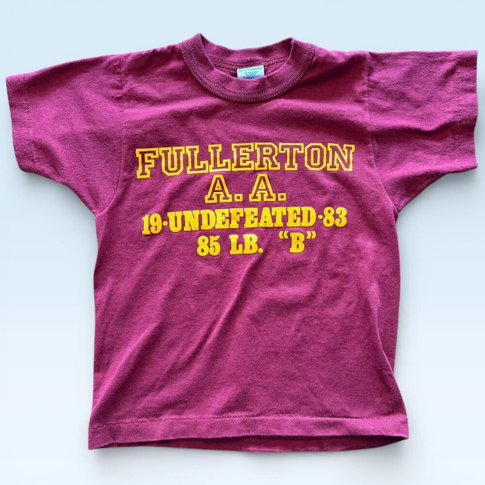Vintage Fullerton A.A. Undefeated 1983 Shirt Kids 6-7 Red Sportswear 80s